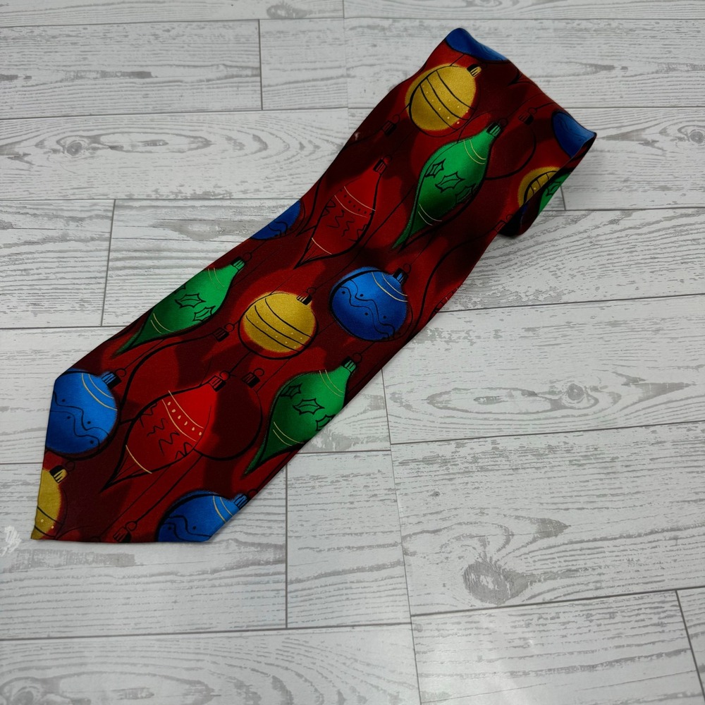 J Garcia Mens Christmas Ornaments Tie Red Limited Edition Collection Forty Three